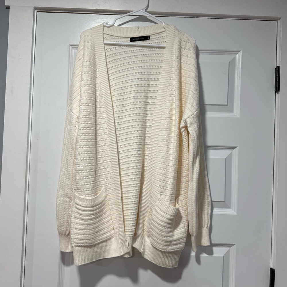 Cream Open-Front Cardigan - Picture 2 of 8